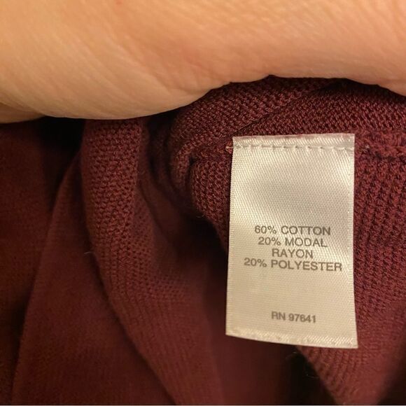 J. Jill Pure burgundy red Pull over long tunic v neck tiered modal sweater -L - Picture 6 of 11